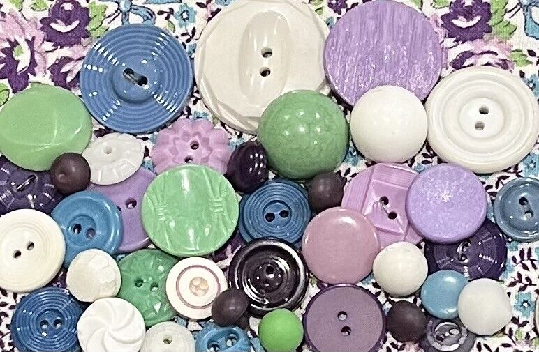 Vintage Lot Buttons Lot Mixed Variety Plastics Sweet Lavender Purple Greens
