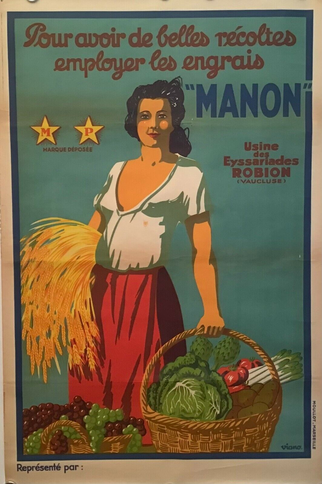 1930s Original French Fertilizer Poster, Engrais Manon
