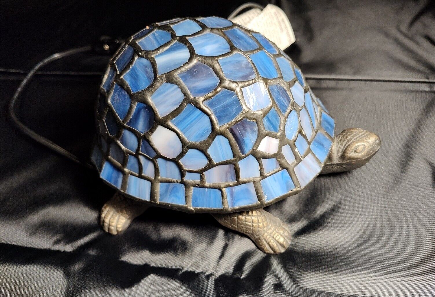 TIFFANY Style Stained Glass Turtle Table Lamp Night Light Accent Blue Purple