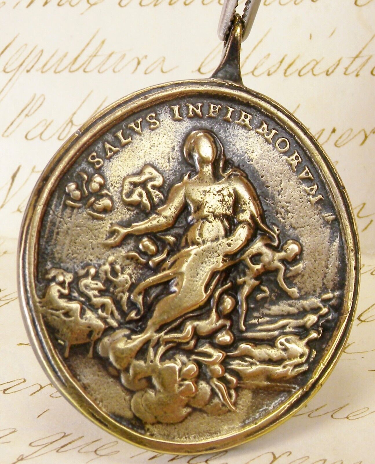 ANTIQUE 17TH CENTURY CATHERINE OF GENOA SALVATION OF SICK BEATIFICATION MEDAL