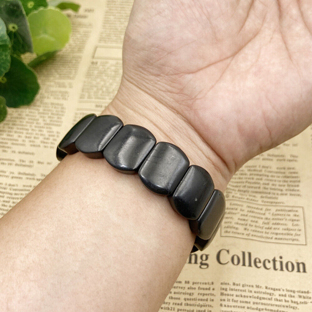 Crystal Shungite Bracelet EMF Protection Stone Oval Stretchy Gift Reiki Healing