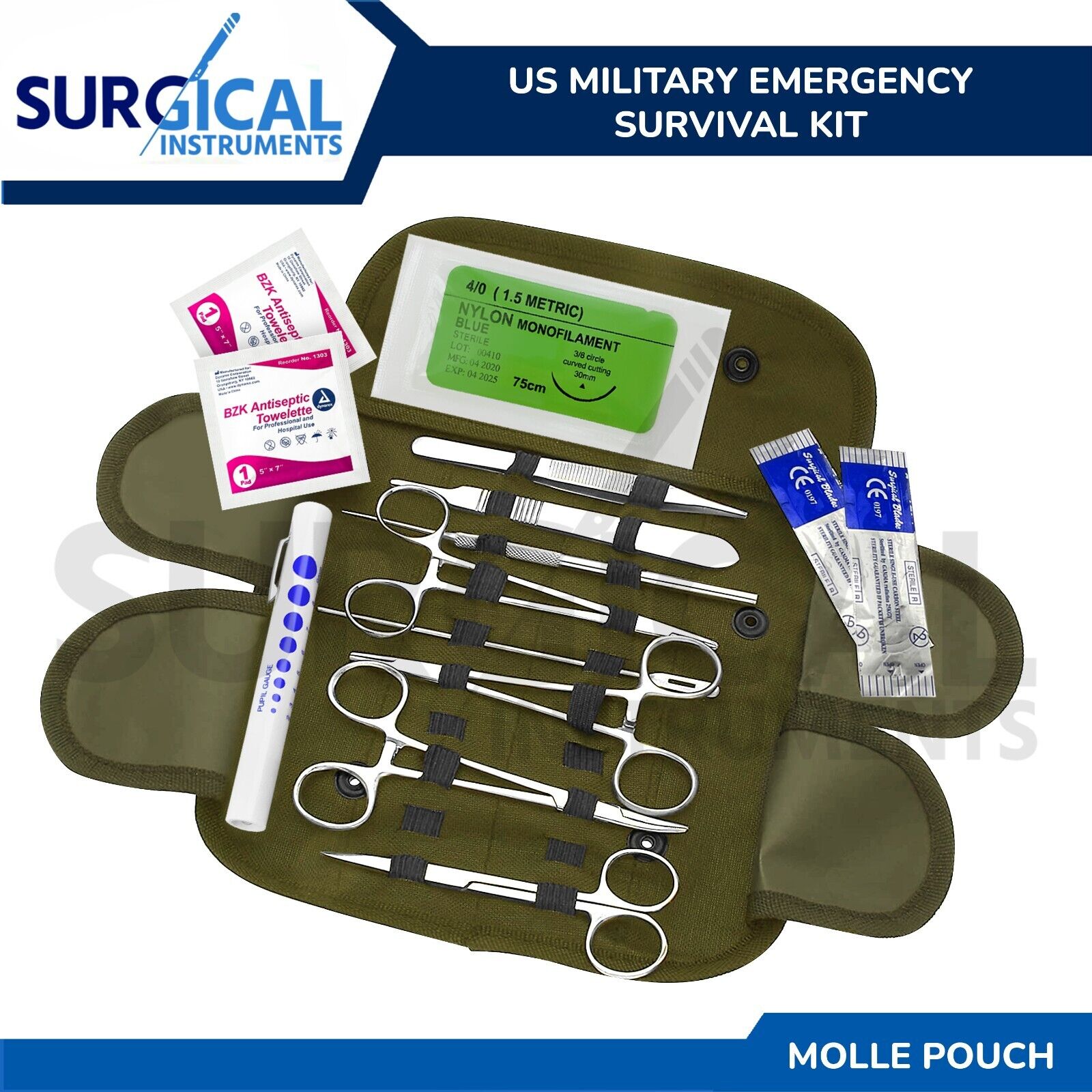 20 pcs US Military Style Surplus Emergency Survival Kit and Molle Pouch German G