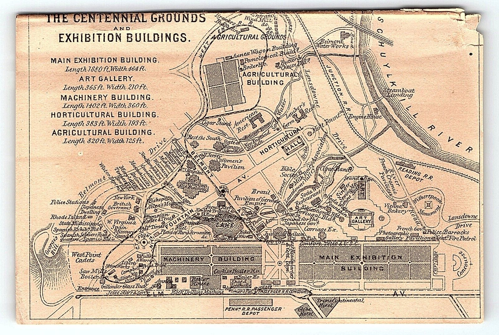 1876 PHILADELPHIA PA CENTENNIAL GROUNDS AND EXHIBITION BUILDINGS MAP  Z5506