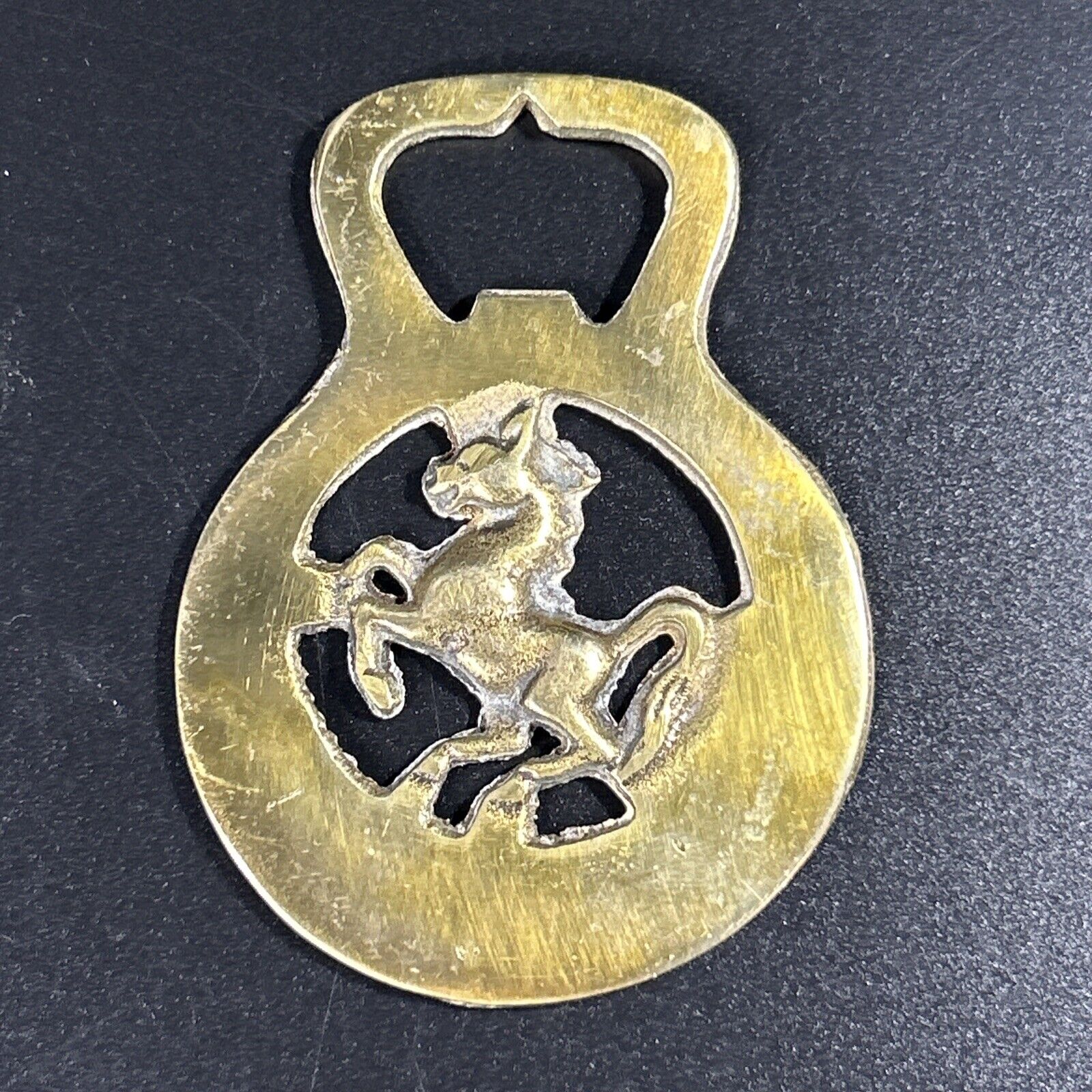 Vintage Brass Horse Medallion Stamped Peerage England Equestrian Bottle Opener