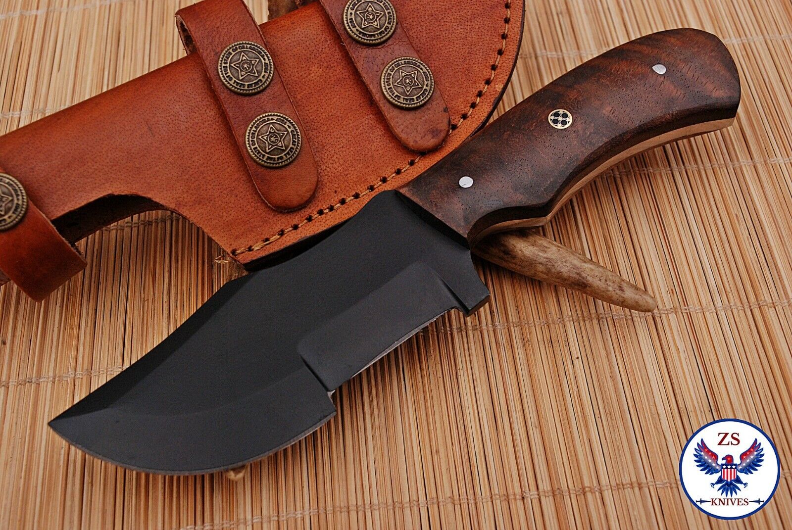 TRACKER 1095 CARBON STEEL TRACKER HUNTING KNIFE WITH WOOD HANDLE - ZS 82