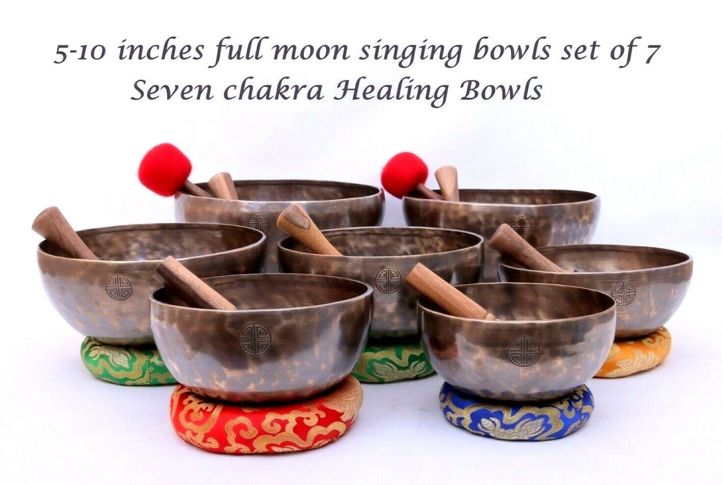 5-10 inches full moon singing bowl set of 7 - Chakra healing singing bowl - yoga
