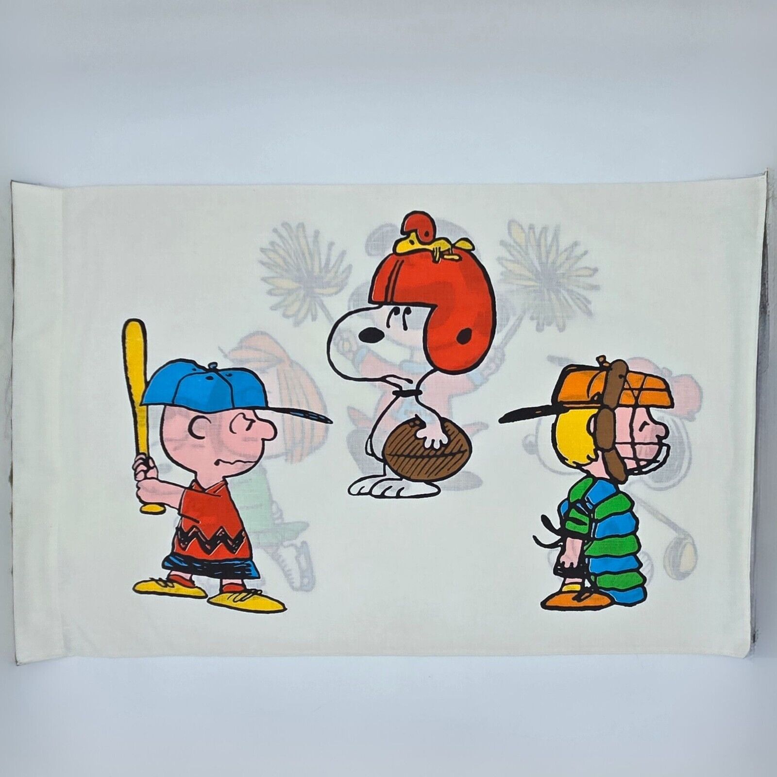 Vintage 70\'s Peanuts Pillowcase Double-Sided Charlie Brown Snoopy Sports #595