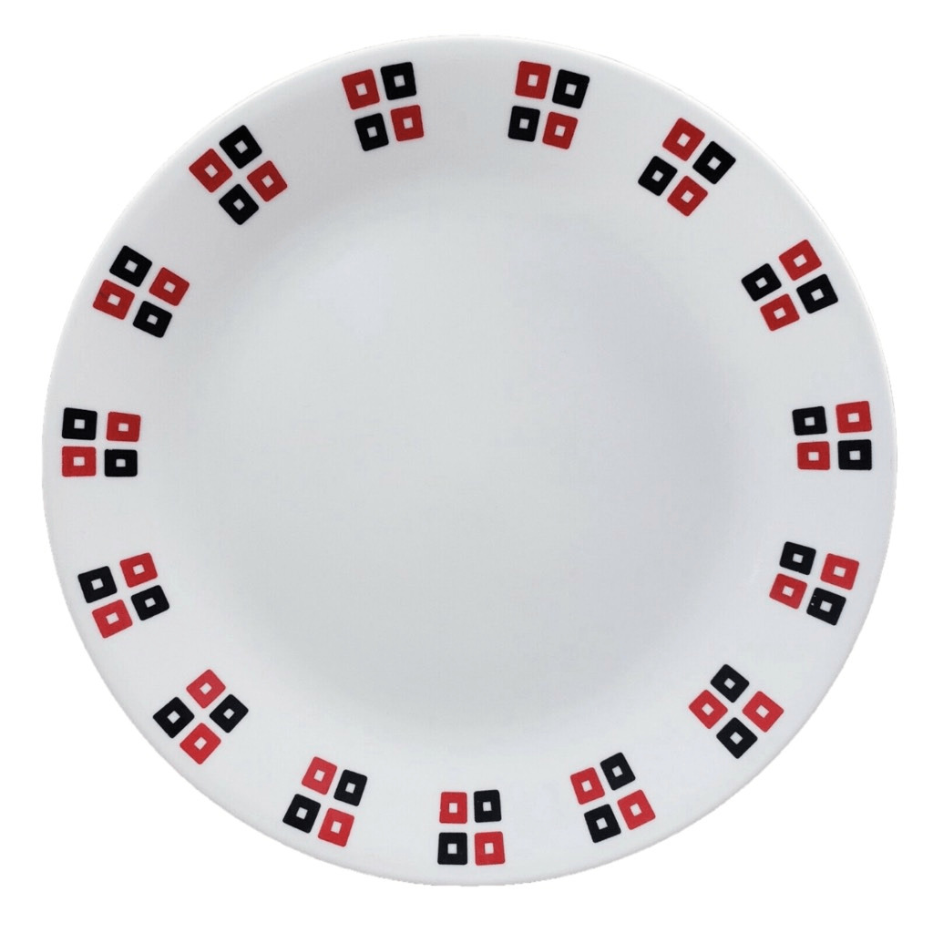 Vintage Corelle UpTown red & black square pattern dinner plates