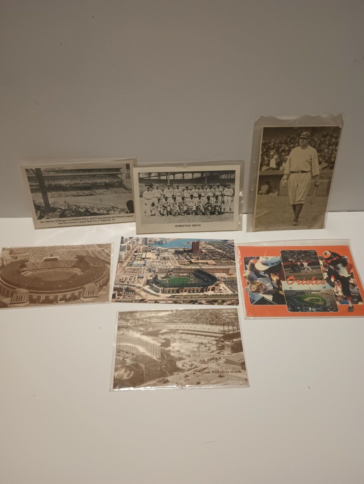 Vintage Baseball Postcards Lot Of 7 Babe Ruth Forbes Field, Camden Yards, Grays