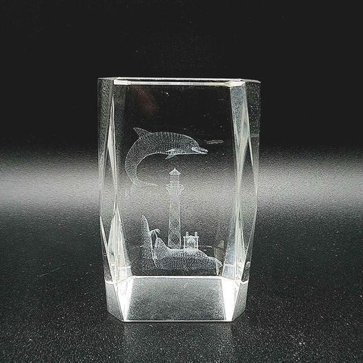 Vintage Dolphin 3D Laser Cut Clear Glass Cube