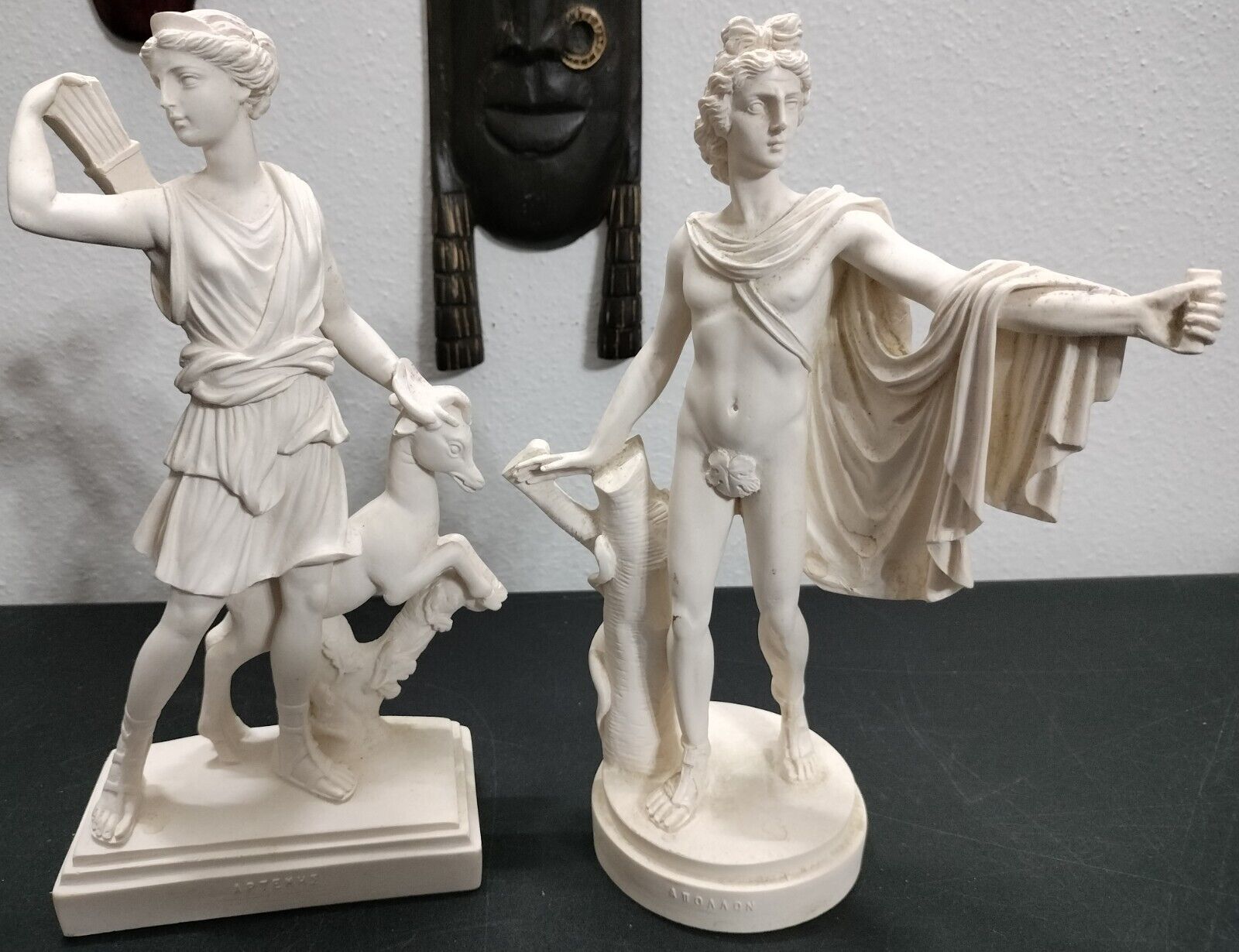 Alabaster Greek Statues: Apollo and Artemis Belvedere Statue 1985 Unique Pair