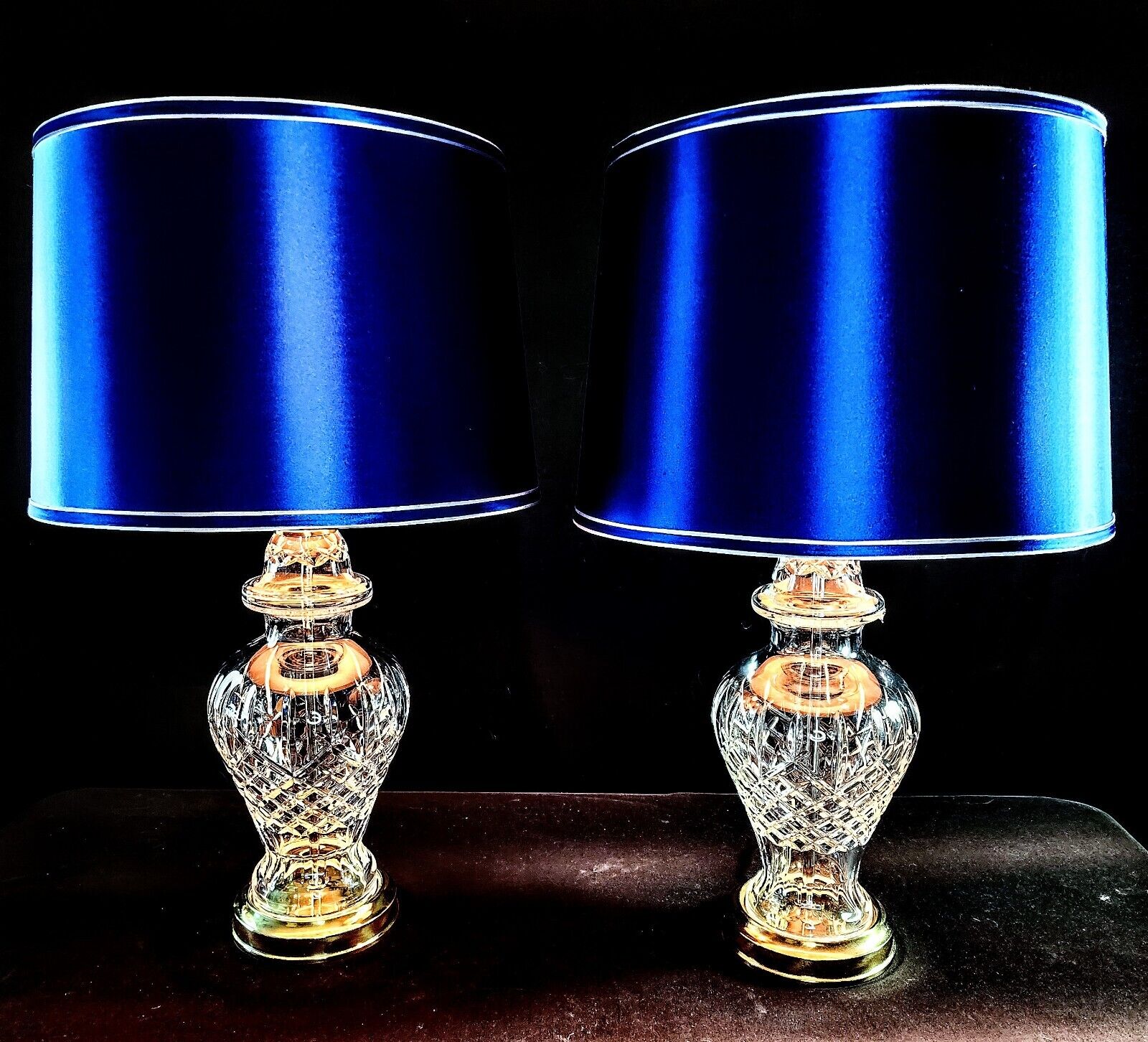 Waterford Araglin Pair of Fine Cut Irish Crystal Urn Style Table Lamps - MINT