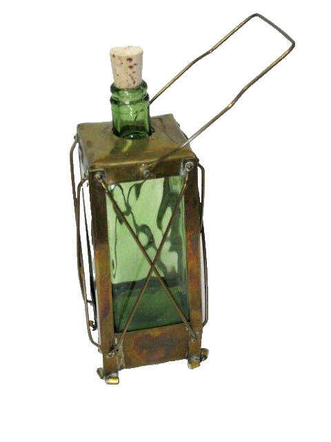 Vintage green glass copper Handarbete Sweden Musical Lantern Decanter