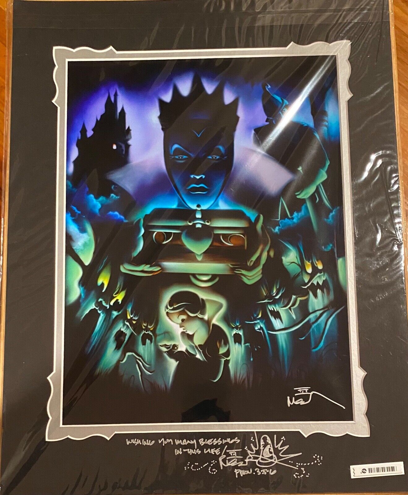 RARE NEW DISNEY MATTED ART PRINT EVIL QUEEN SNOW WHITE SIGNED INSCRIBED BY NOAH