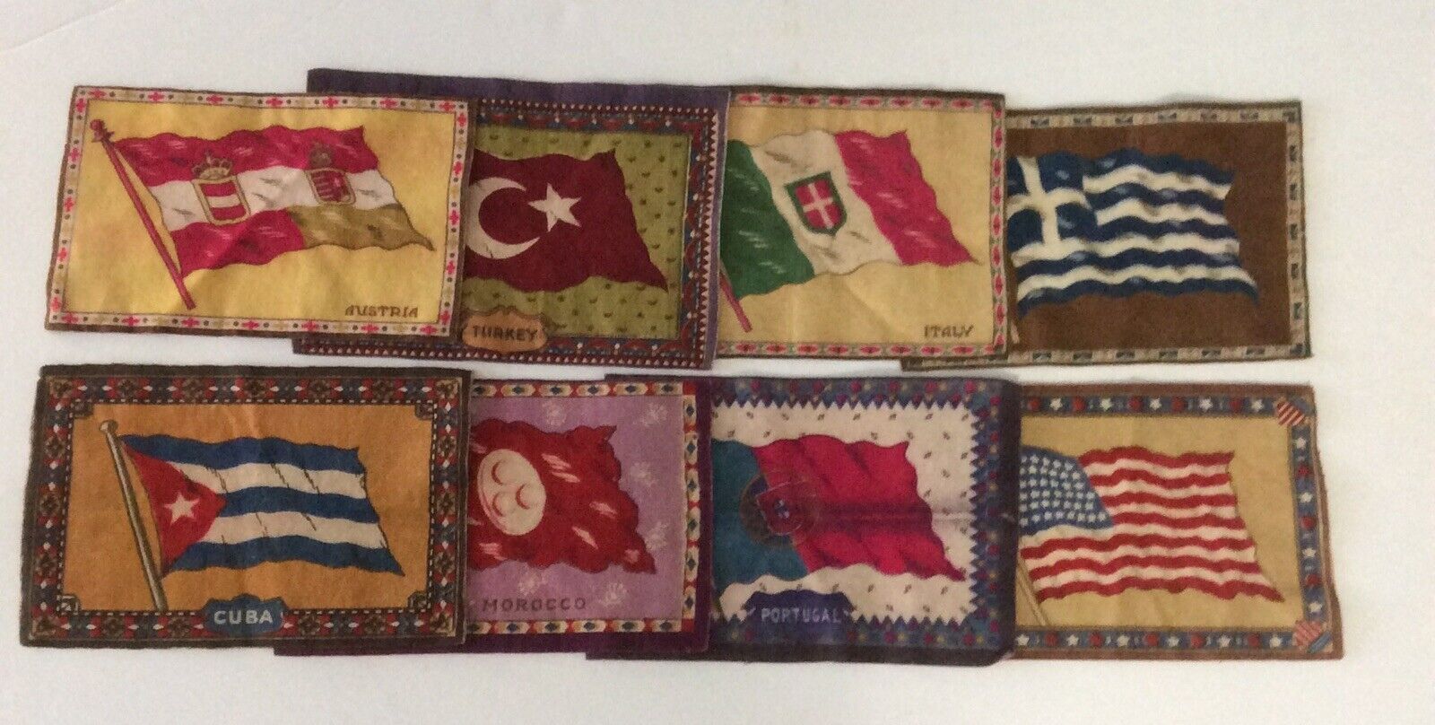 VINTAGE LOT OF 8 TOBACCO PREMIUM FELT INTERNATIONAL FLAGS
