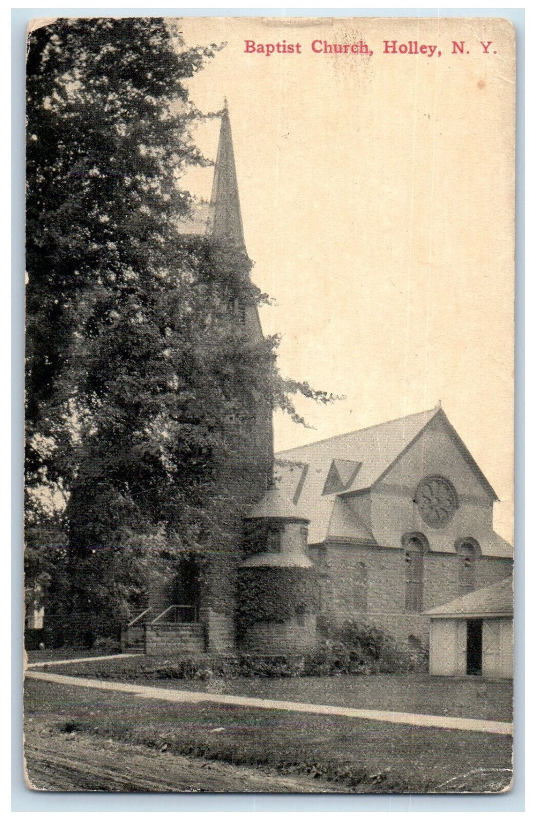 1917 Baptist Church Orleans Co. Holley New York NY Antique Postcard