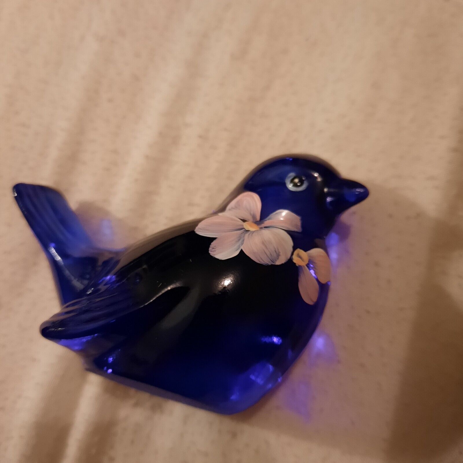 fenton dark blue handpainted bird
