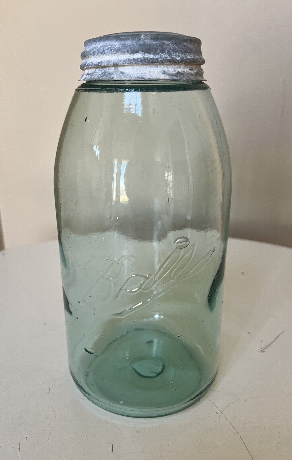 Antique Rare Blue/Aqua Ball Triple L Half Gallon Canning Jar With Zinc Lid