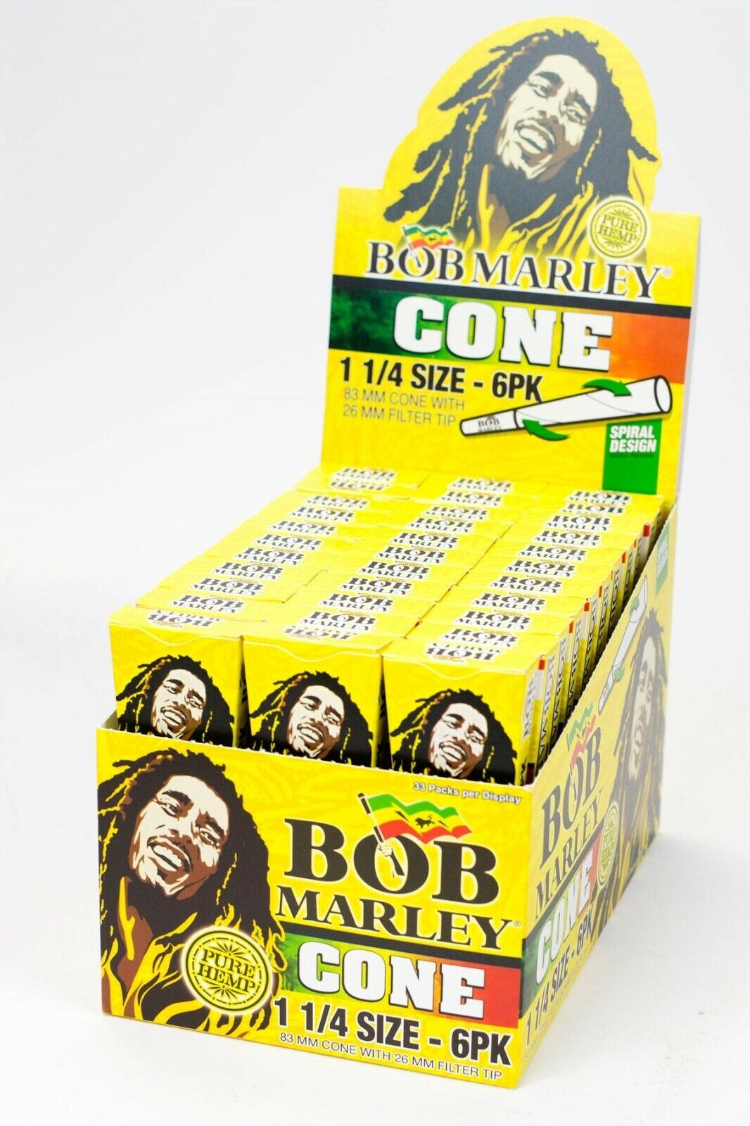 Bob Marley 1 1/4  6PK Pure hemp Pre-rolled 83mm cone with 26mm tips Box of 33 