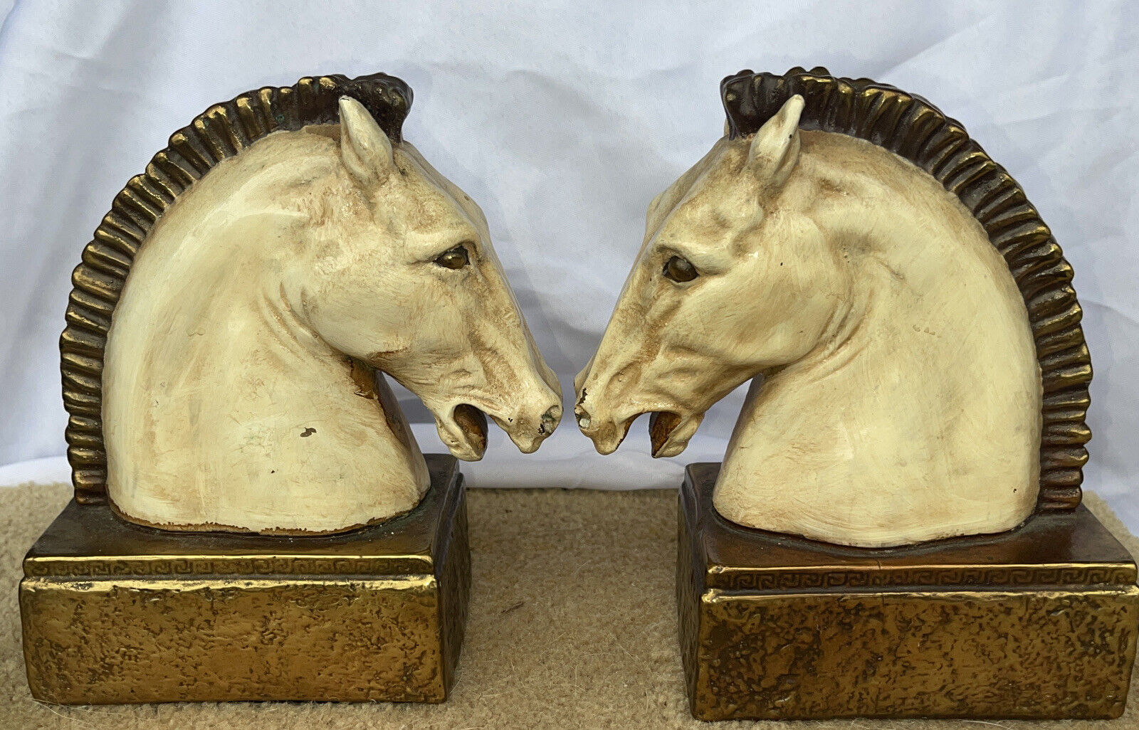 Vintage ART DECO Trojan HORSE BOOKENDS 7.5” Resin Ceramic ? Heavy
