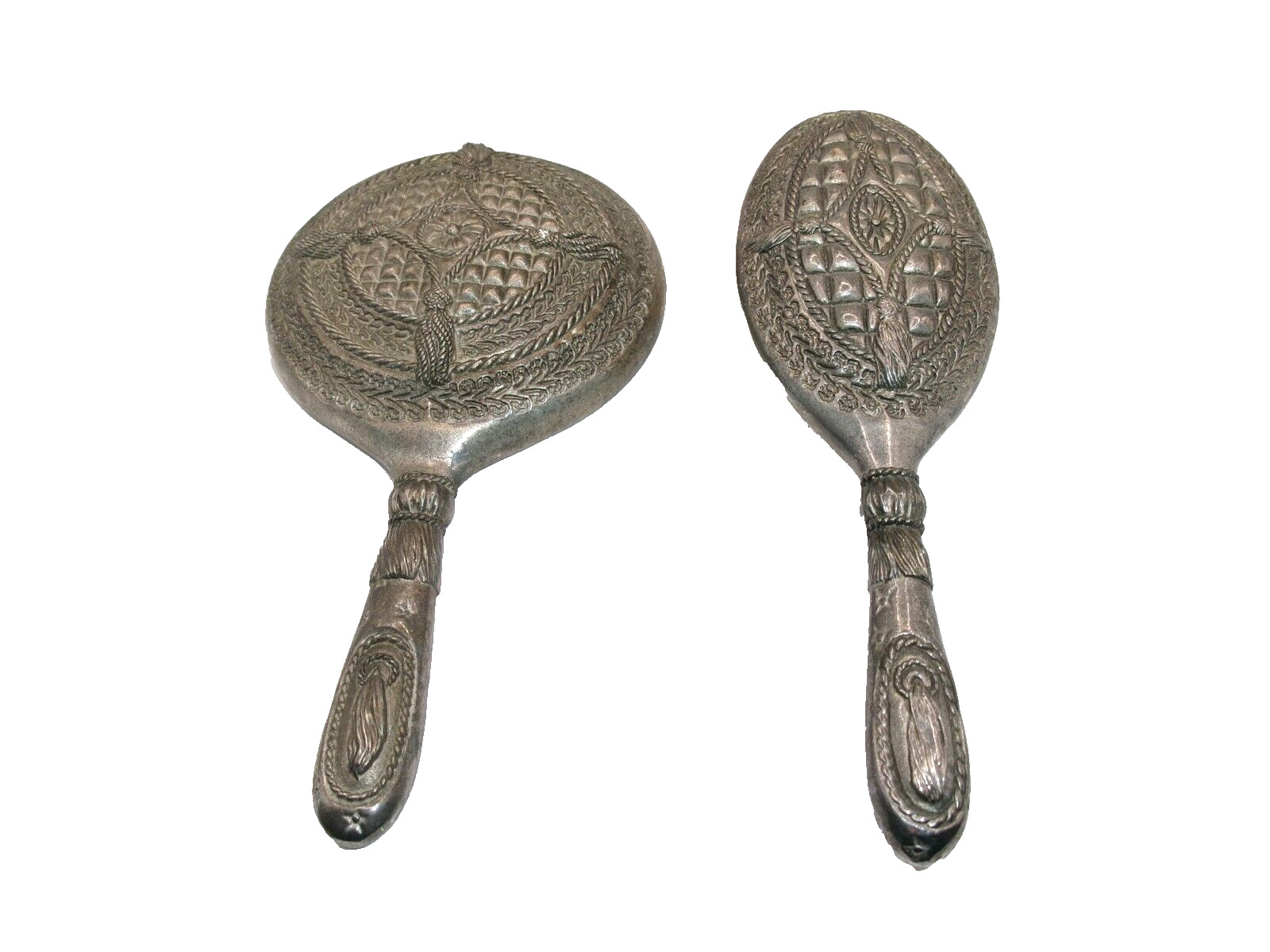 Vintage Gorham Silver Plated Hair Brush & Mirror Repousse Tassel Design GSA Mark
