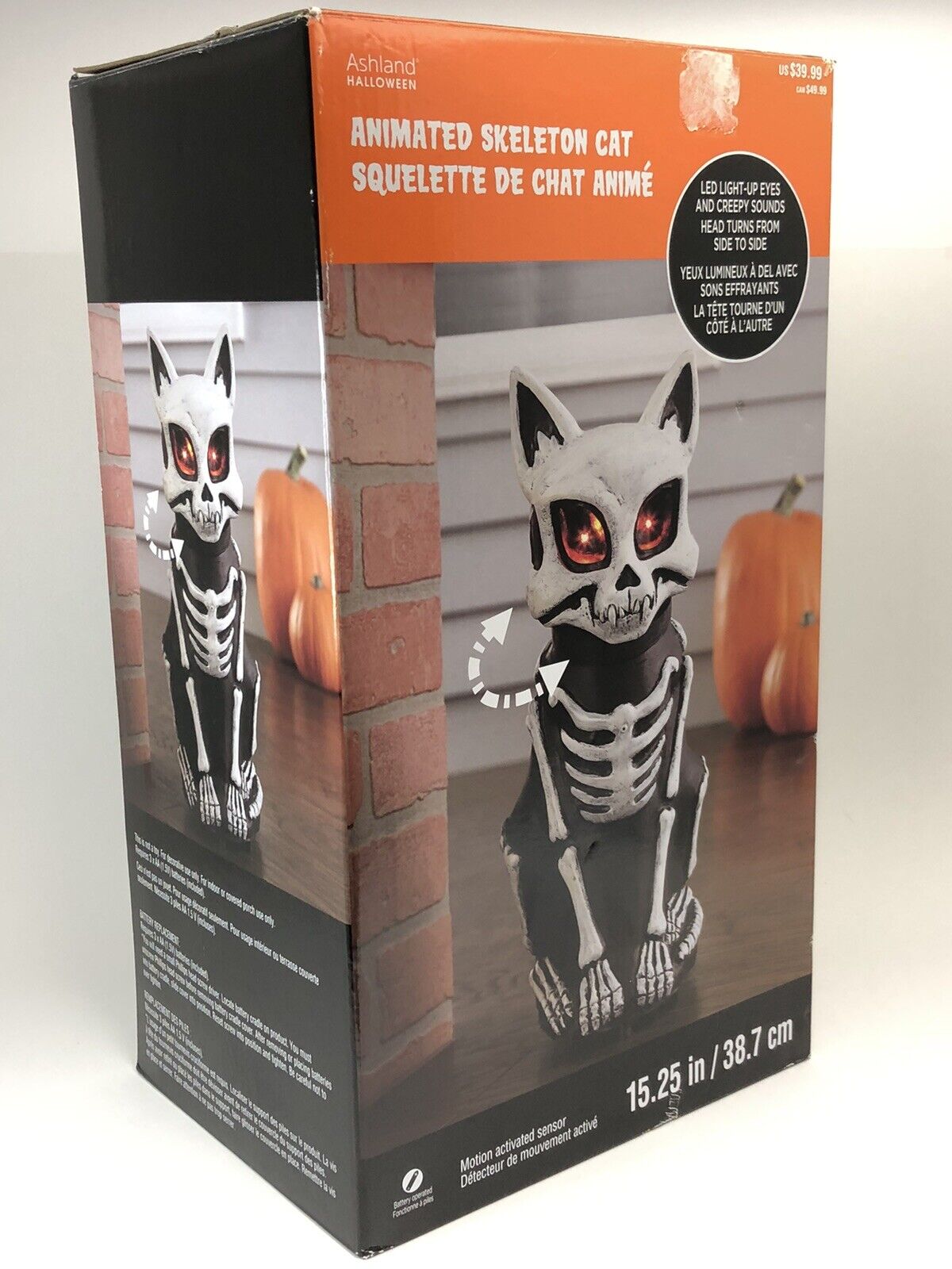 NEW Ashland Halloween 15” Skeleton Cat Animated LED Light Eyes Sounds Figure Toy
