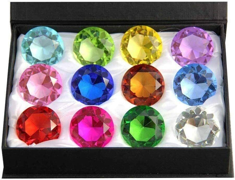 40mm Diamond Gift Home Decor Jewel Round Cut Crystal Paperweight Box Set (12pcs)