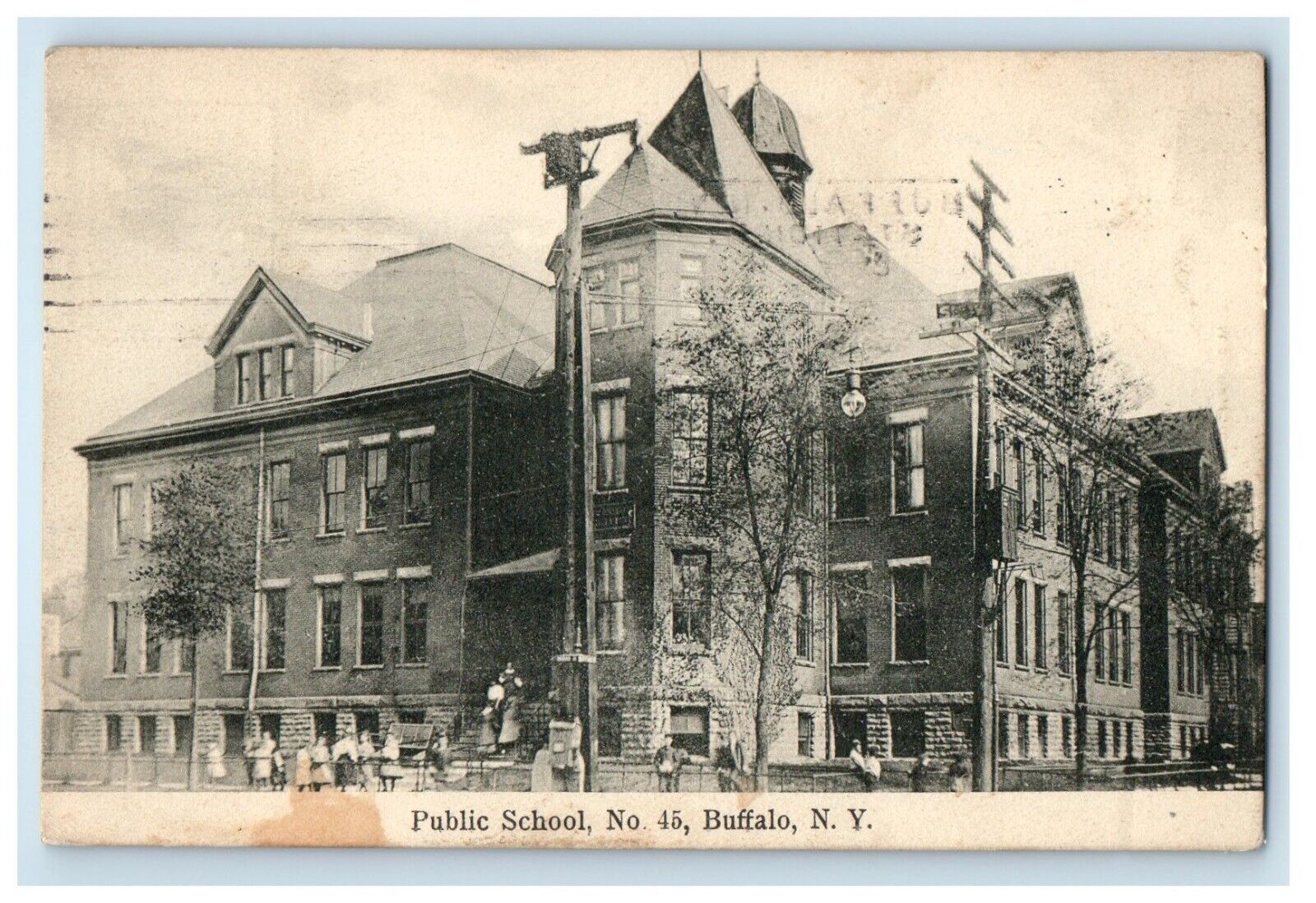 1908 Public School Building Street View Buffalo New York NY Antique Postcard