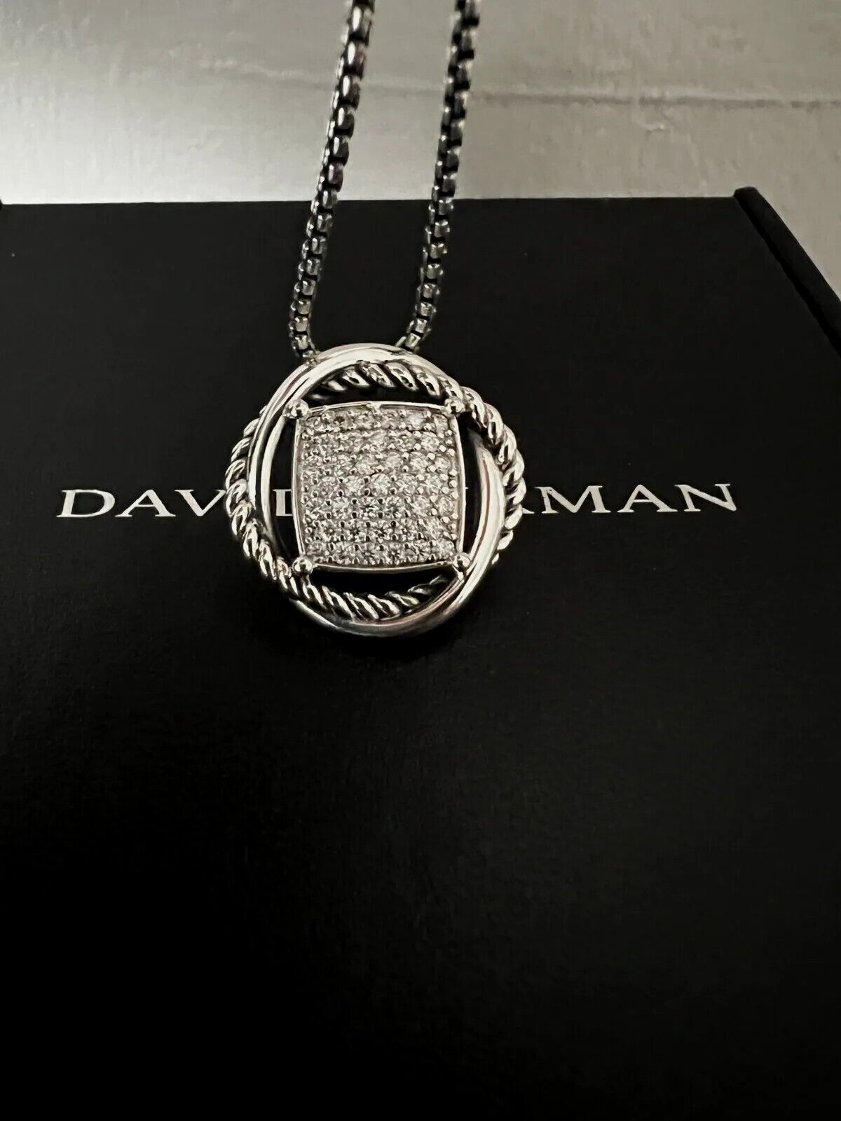 David Yurman Sterling Silver Infinity Pendant 14mm W/ Pave Diamonds Necklace 18\'