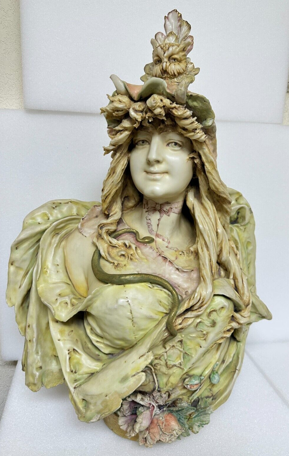 Eduard Ed. Stellmacher Rare Austrian Large Female Ceramic Bust Sculpture ATHENA