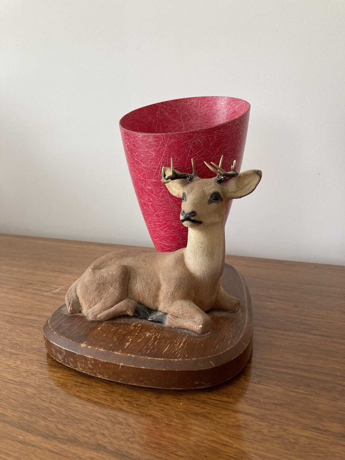 Vintage MAK-KRAFT MCM  Deer Buck Accent Table Lamp Fiberglass Cone Shade