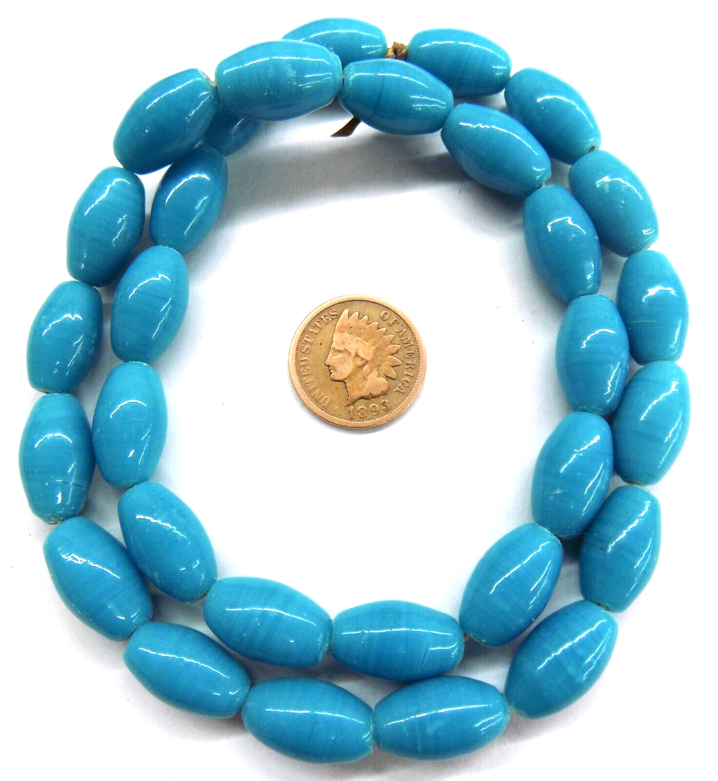 25 Early Robin\'s Egg Oval 1700\'s Indian African Trade Bead style T204N READ