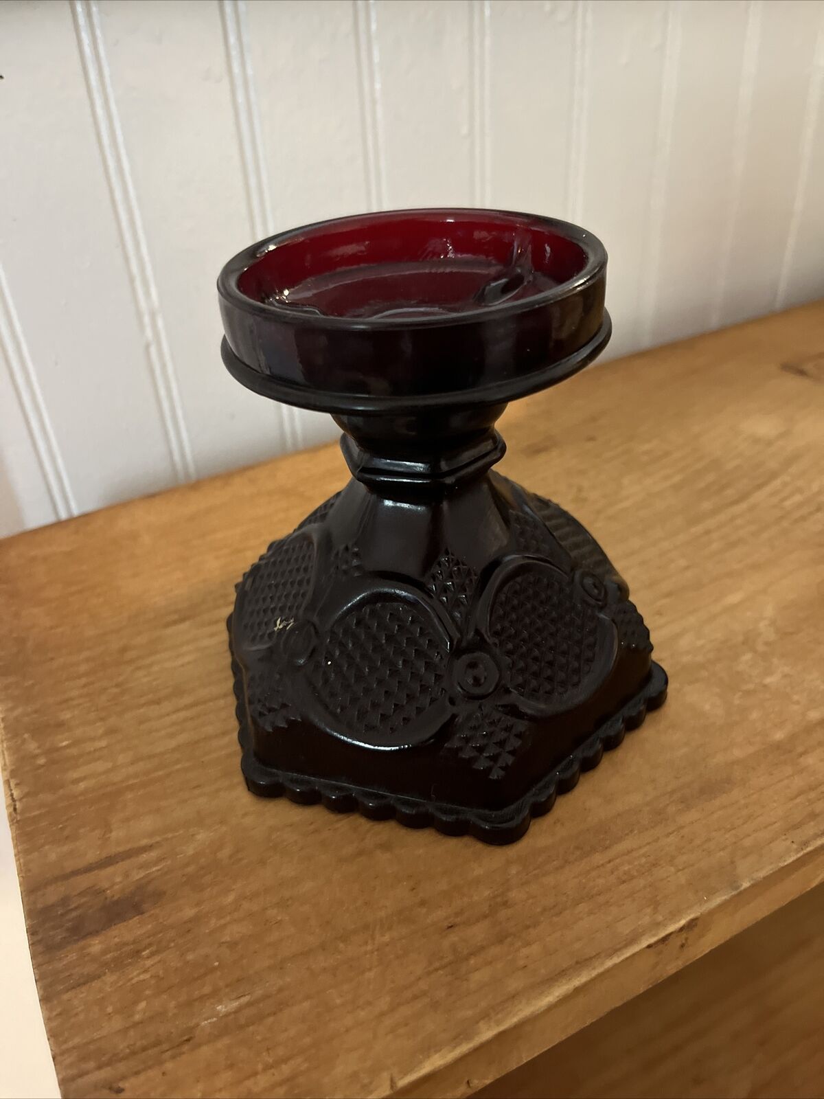 Vintage Avon Cape Cod Ruby Red Hurricane Lamp BASE  ONLY Large Candle Holder