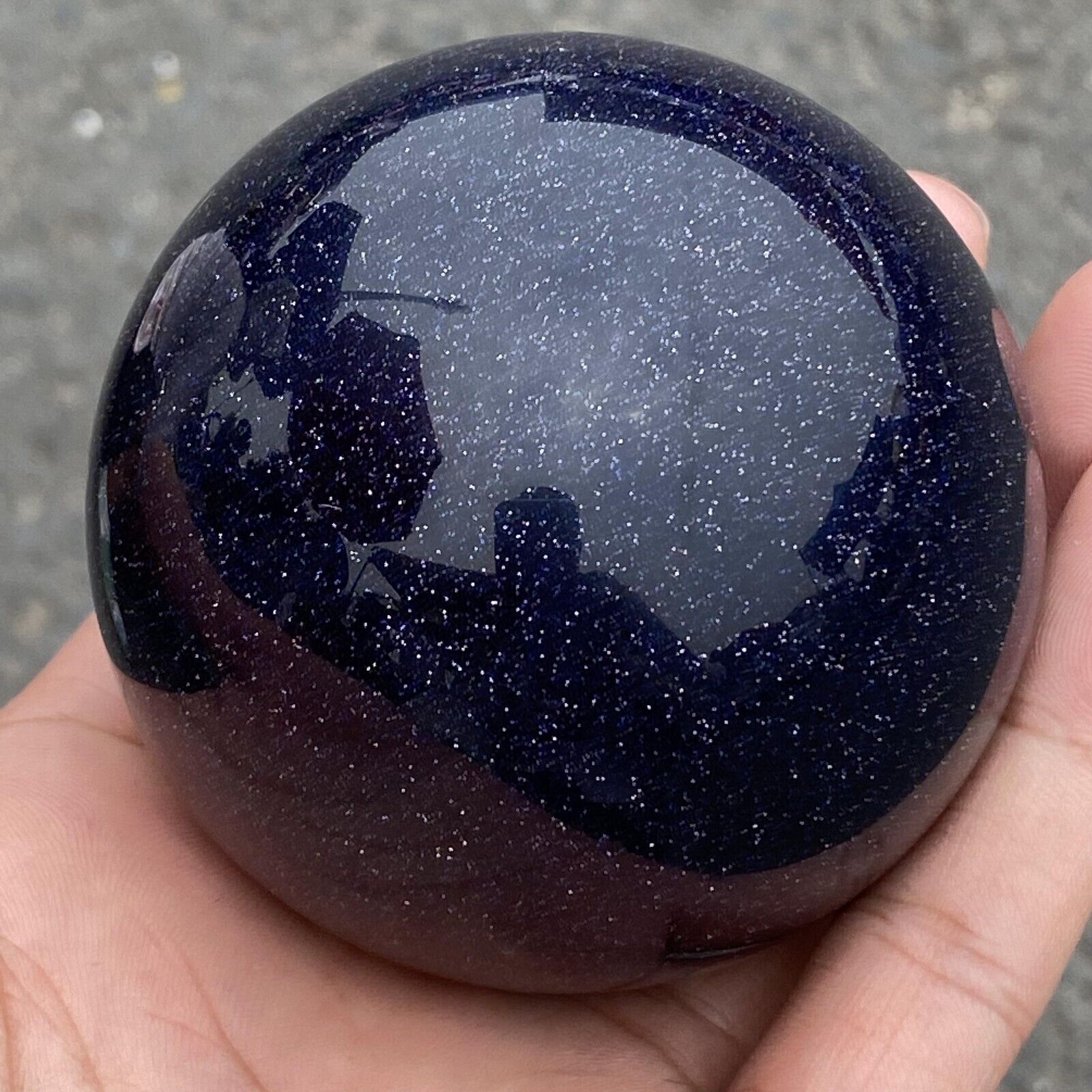 Blue Gold sand ball rainbow quartz crystal sphere gem reiki healing 45mm+