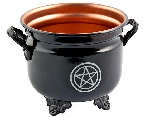 Pentacle Black Metal Cauldron with Copper Color Interior