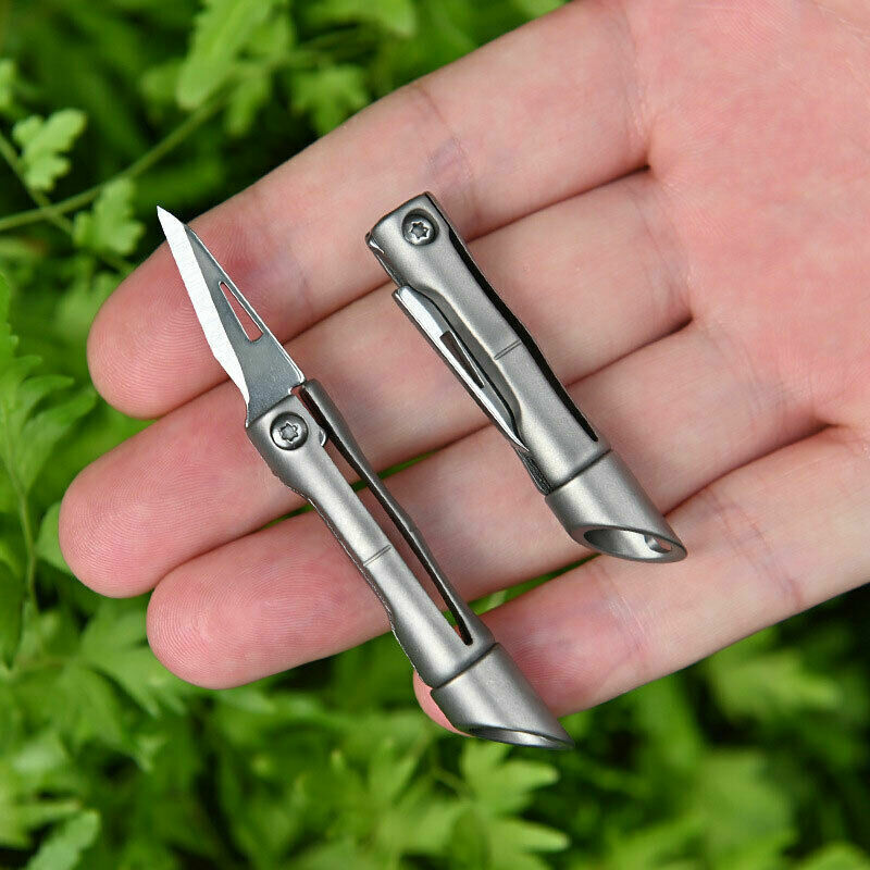 EDC New Titanium Keychain Mini Bamboo Folding Knife Paper Outdoor Pocket Cutter