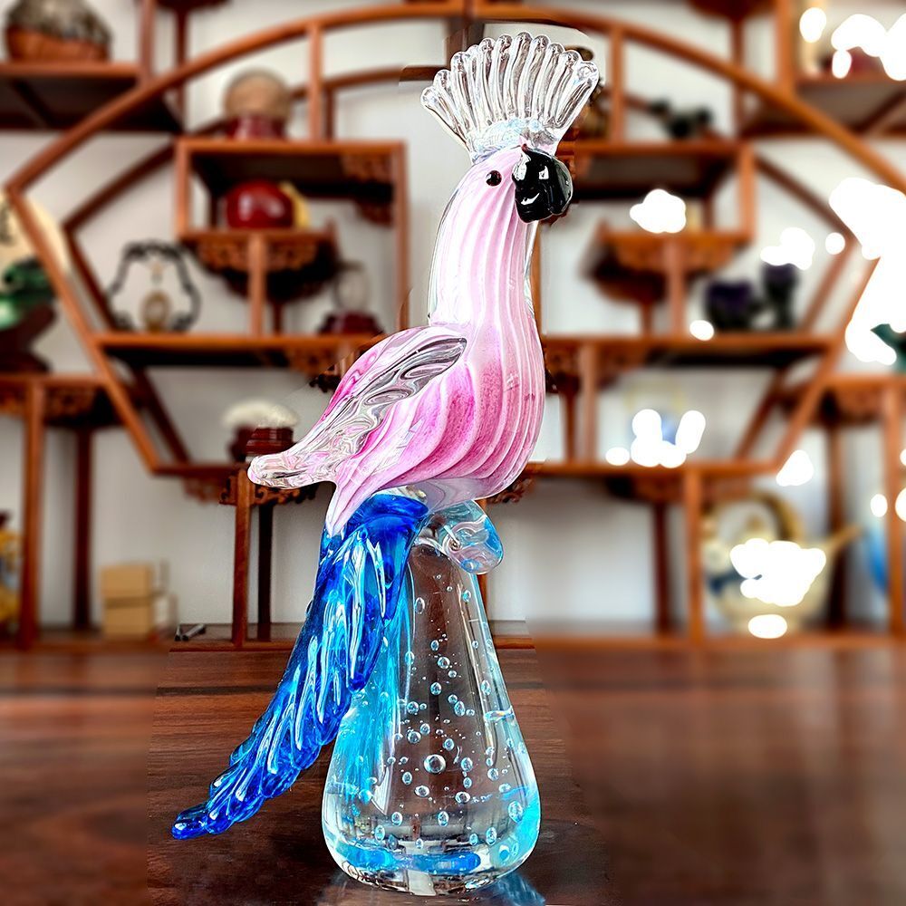Glass Parrot Figurine Crystal Bird Parrot Ornament Handmade Bird Craft Gifts