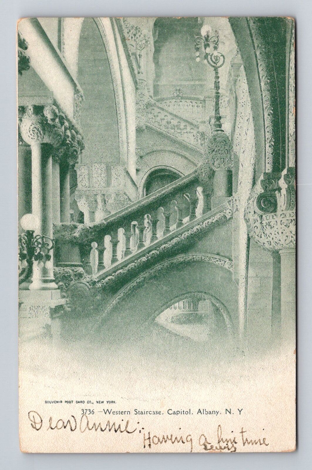Albany NY-New York, Western Staircase, Capitol, Antique, Vintage c1907 Postcard