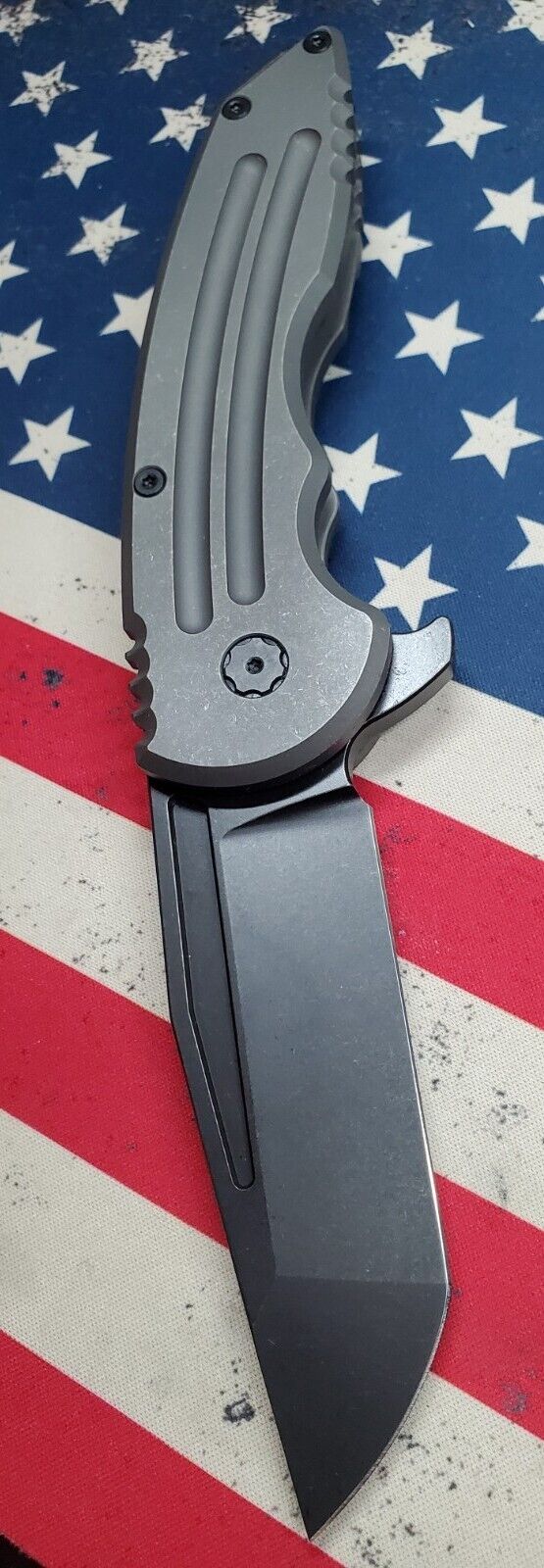 Hoback Knives Husky Titanium Black Stonewash Nitro-V Blade Heavy Duty EDC 