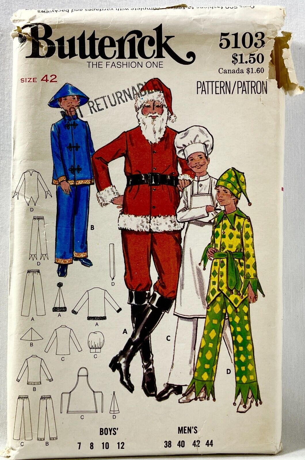1970s Butterick Sewing Pattern 5103 Mens Costumes 4 Designs Size 42 Vintg 414269
