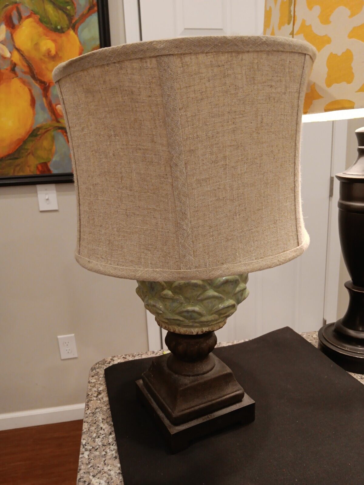 Glass Accent Lamp Green Artichoke Base With Tan Shade