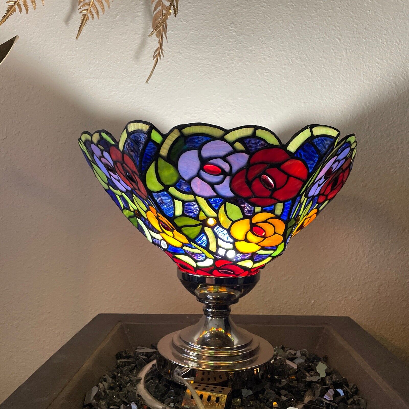Vintage Tiffany Style Stained Glass Multicolored Stained  Lamp Shade