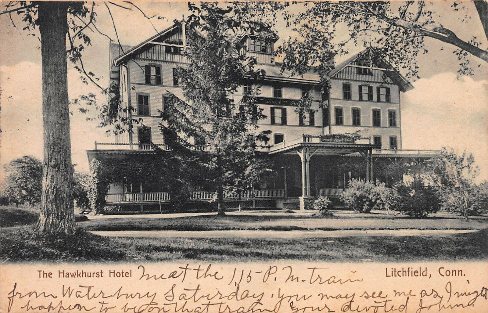 The Hawkhurst Hotel, Litchfield, Connecticut, Early Postcard, Used in 1906