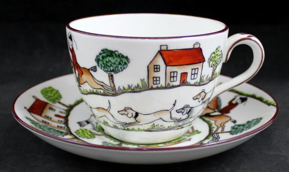 Crown Staffordshire Hunting Scene Flat Cup and Saucer Set 12748