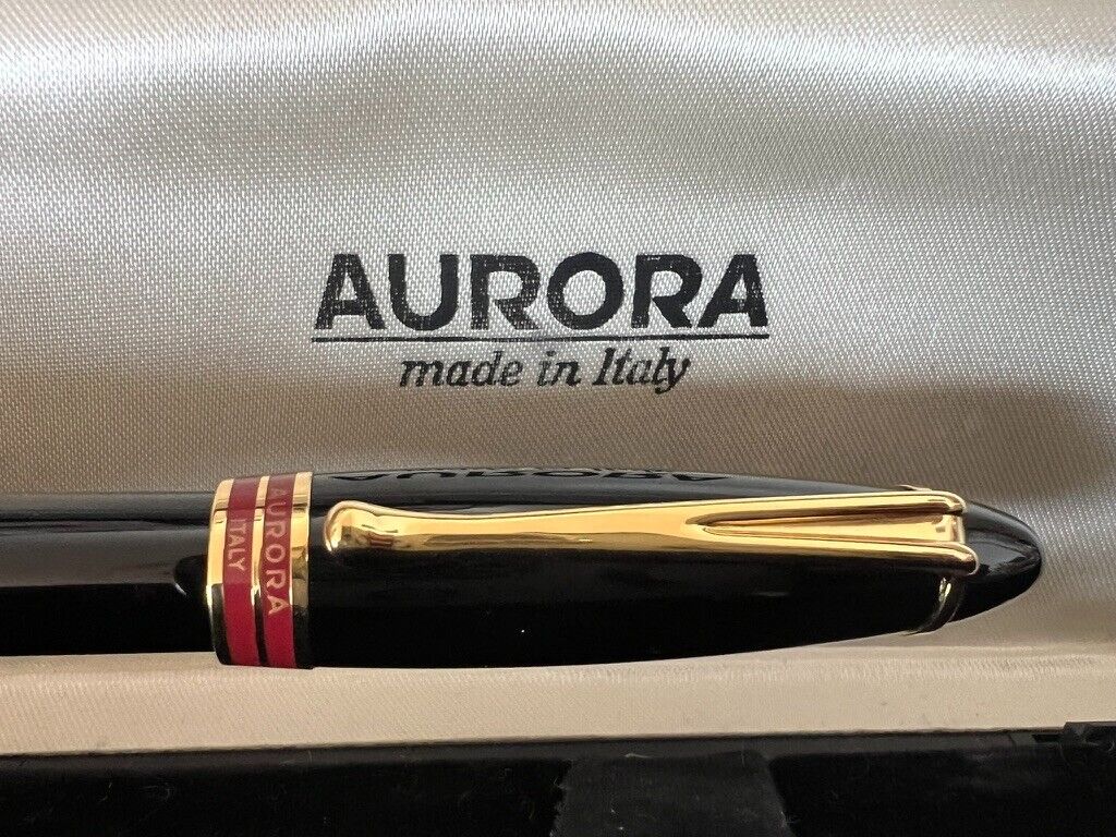 Aurora Pen Sphere Roller Ipsilon Black Glossy Gold Marking with Box