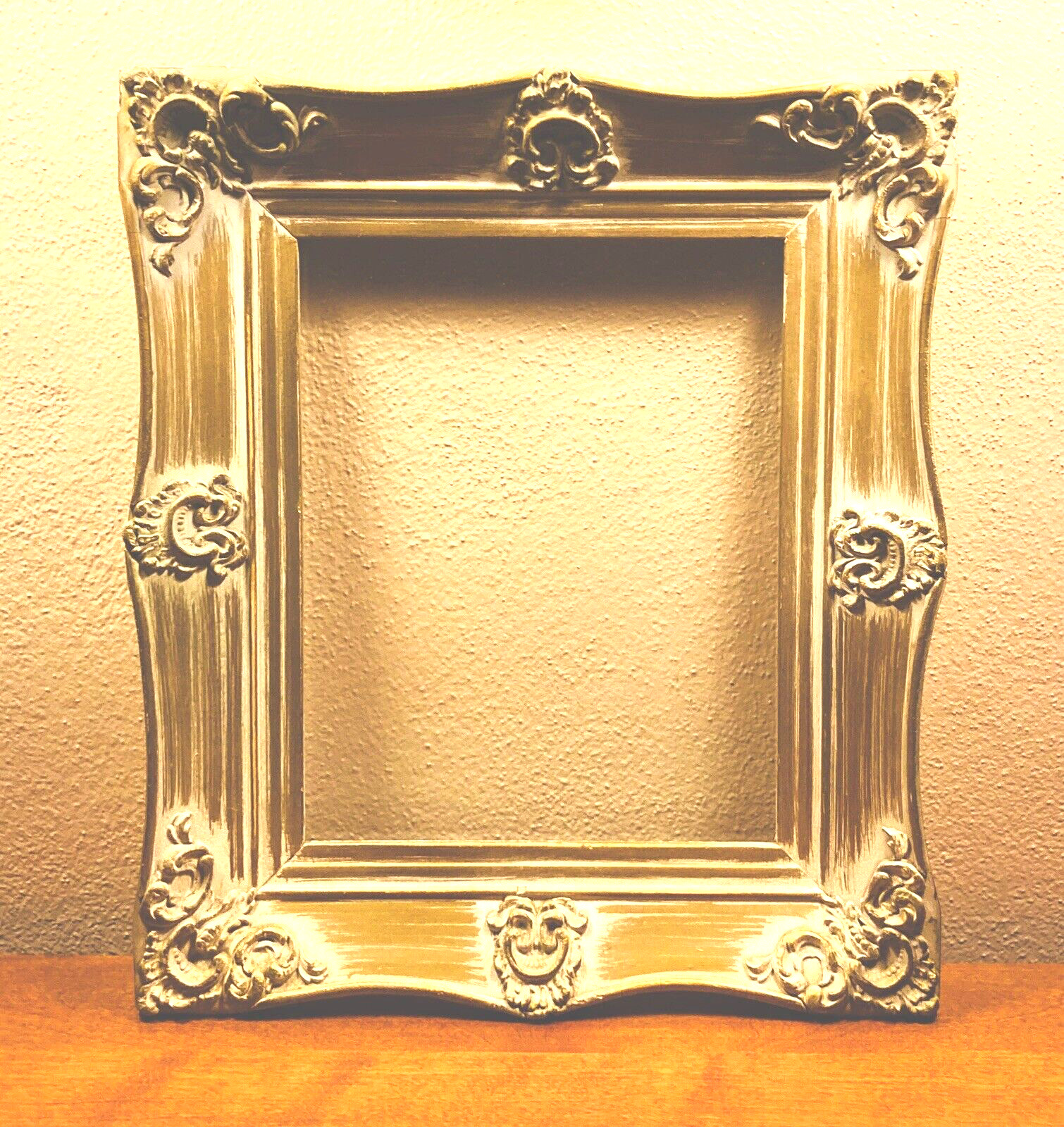 Vintage Solid Wood Picture Frame Baroque Rococo With Plaster Accents Holds 8x10
