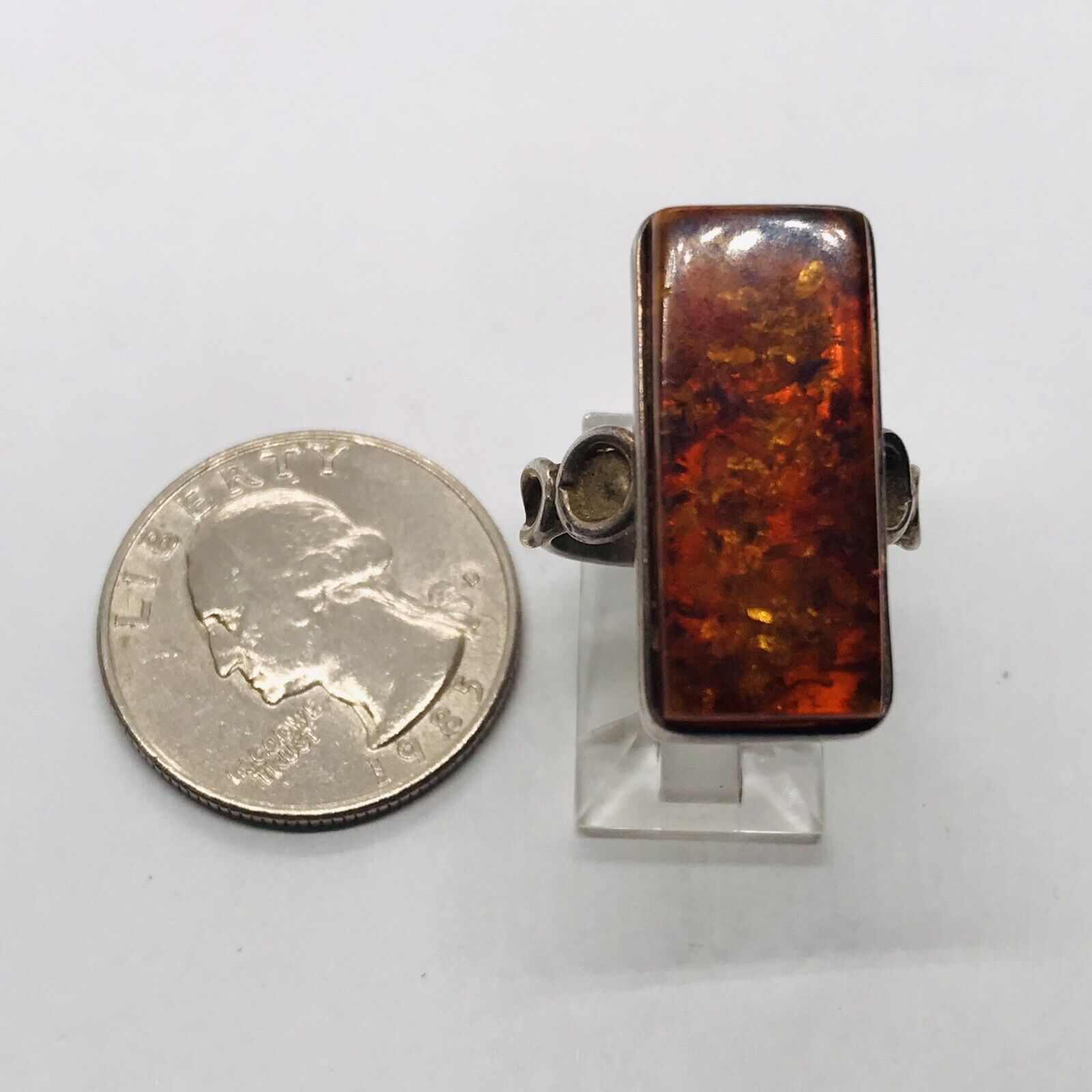 ANTIQUE AMBER BALTIC ARTISAN STERLING SILVER 925 STUDIO RING SIZE 7 6.6g