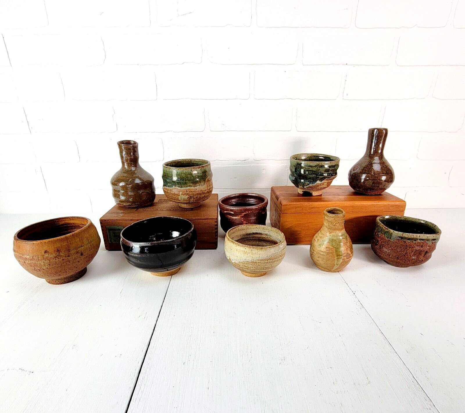 Vintage Yunomi Style Drinkware Set Japanese Studio Pottery Tea Cup (10) Set No.3