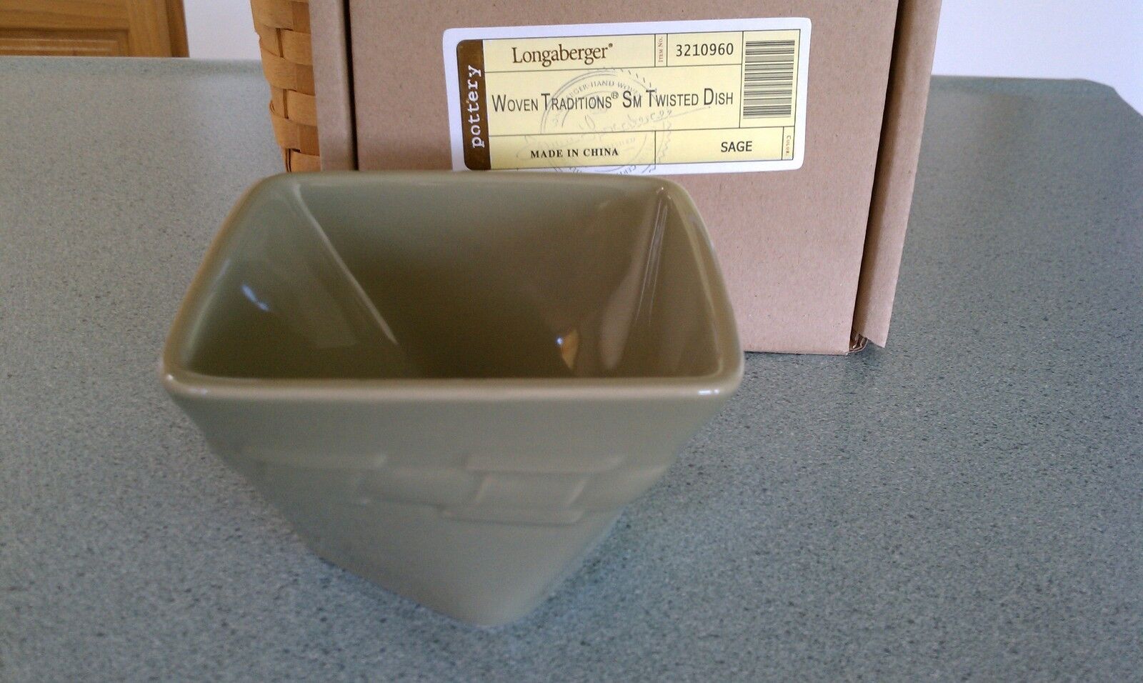 Longaberger Pottery small Twist bowl snack dish Sage green NEW in box