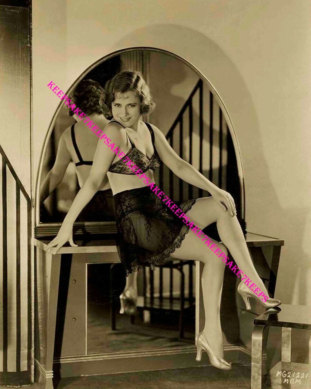 1920s-1930s ACTRESS KATHRYN CRAWFORD LEGGY IN A BLACK LACE HALF SLIP PHOTO A-KCR